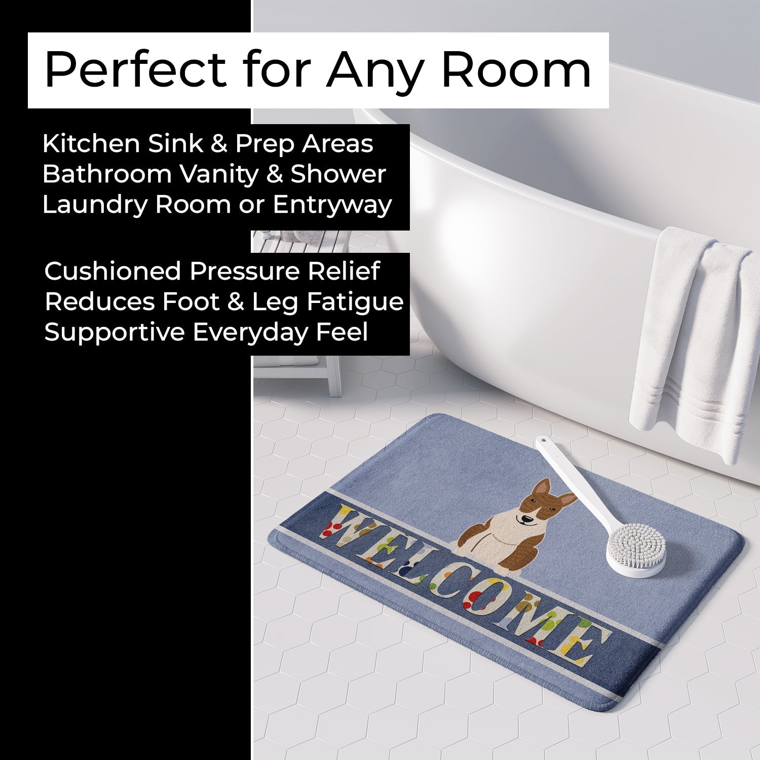 Bull Terrier Brindle Welcome Memory Foam Kitchen Mat Machine Washable Anti-Fatigue Cushion Comfort Bath or Kitchen Rug