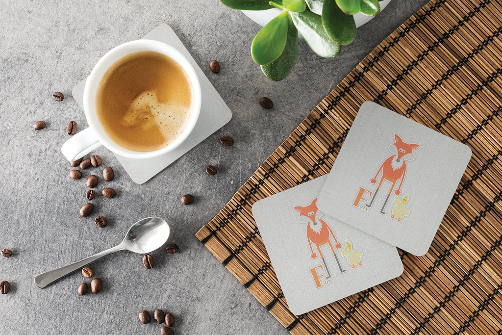 Alphabet F for Fox Foam Coasters Set of 4 Cup Coasters for Indoor Outdoor, Tabletop Protection, Anti Slip, Mouse pad Material