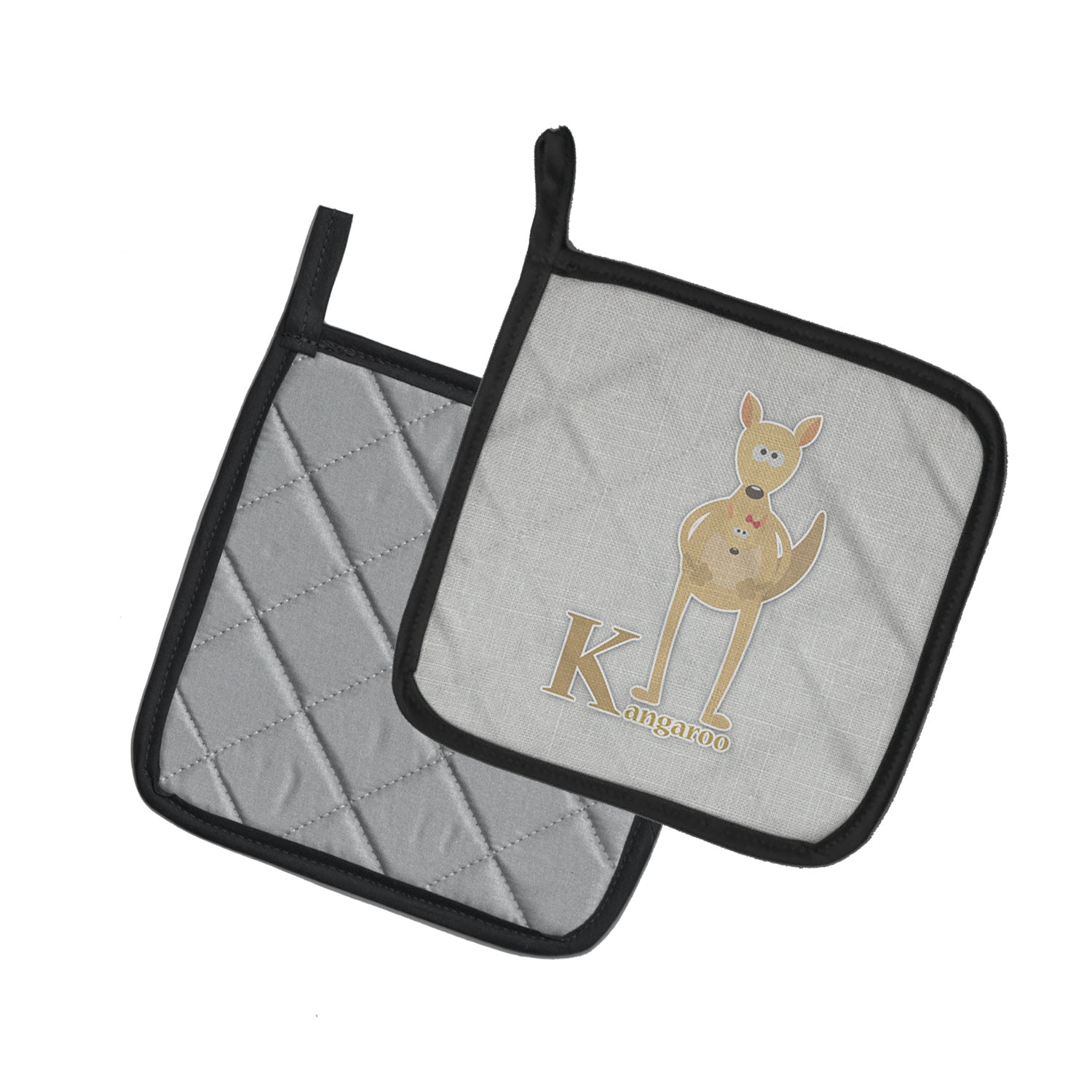 Alphabet K for Kangaroo Pot Holder Set of 2 Heat Resistant Quilted Hot Pads 7.5 x 7.5 Inch, Insulated Kitchen Trivets for Cooking & Baking