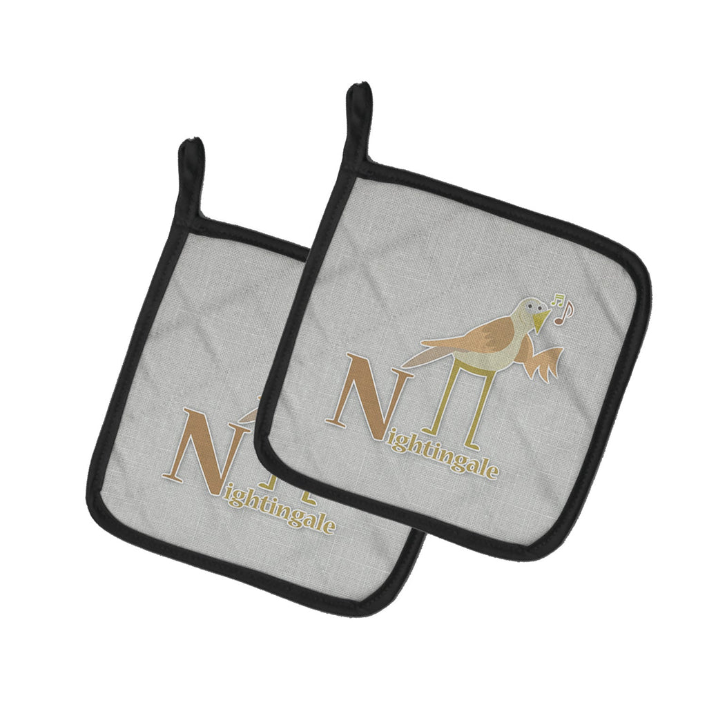 Alphabet N for Nightingale Pot Holder Set of 2 Heat Resistant Quilted Hot Pads 7.5 x 7.5 Inch, Insulated Kitchen Trivets for Cooking & Baking