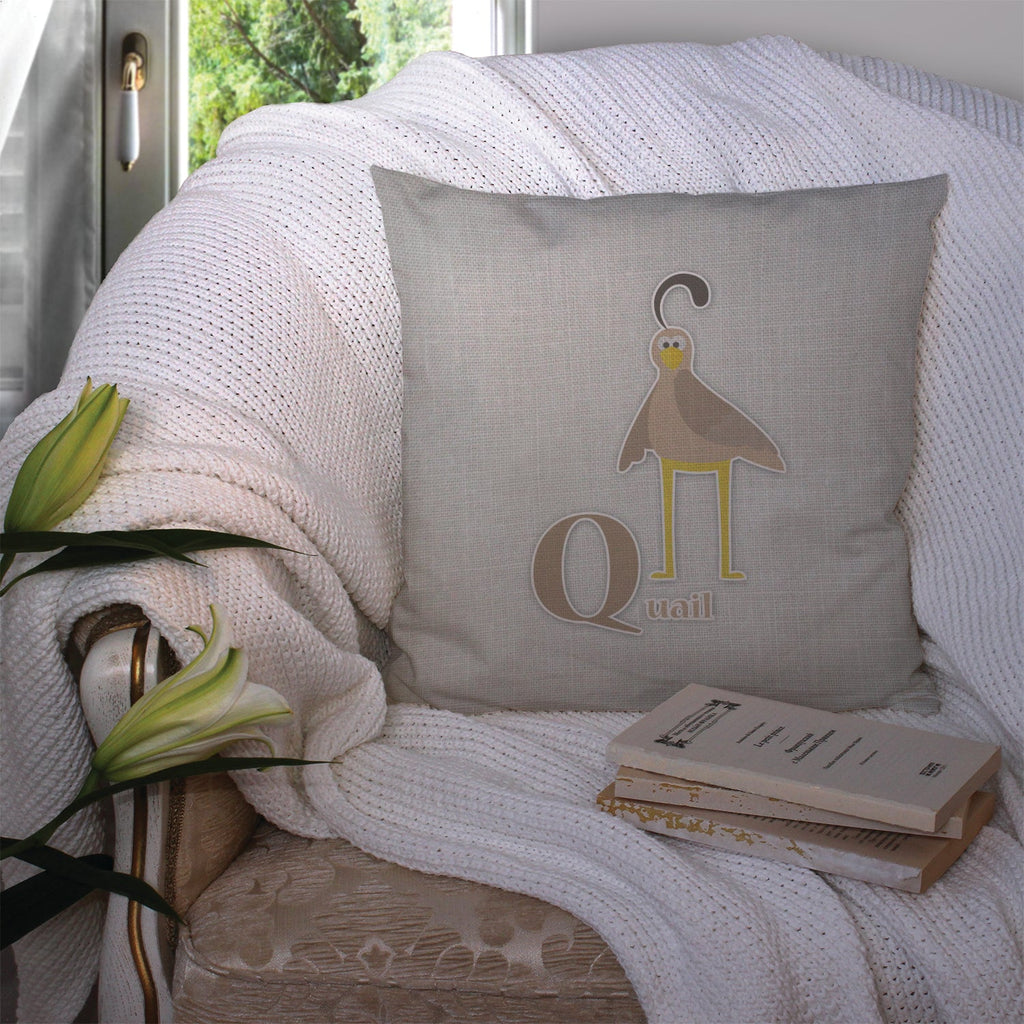 Alphabet Q for Quail Decorative Throw Pillow 14x14 Indoor Outdoor Accent Cushion, Fabric Cover with Insert for Sofa, Bed, Porch & Living Room