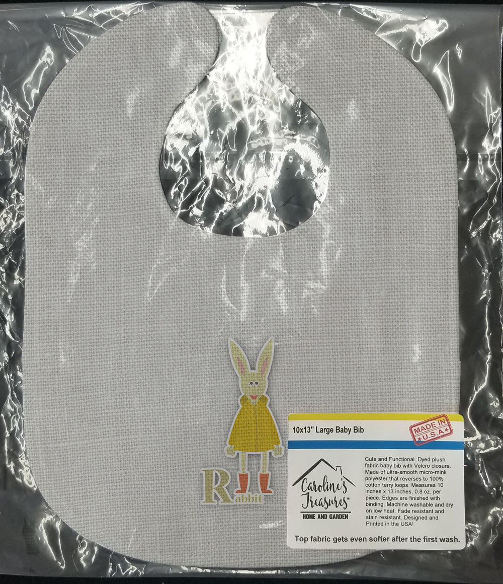 Alphabet R for Rabbit Baby Bib Easy-Clean Baby Bib Baby Feeding Accessory Baby Mealtime Essential, 10 x 13, Multicolor