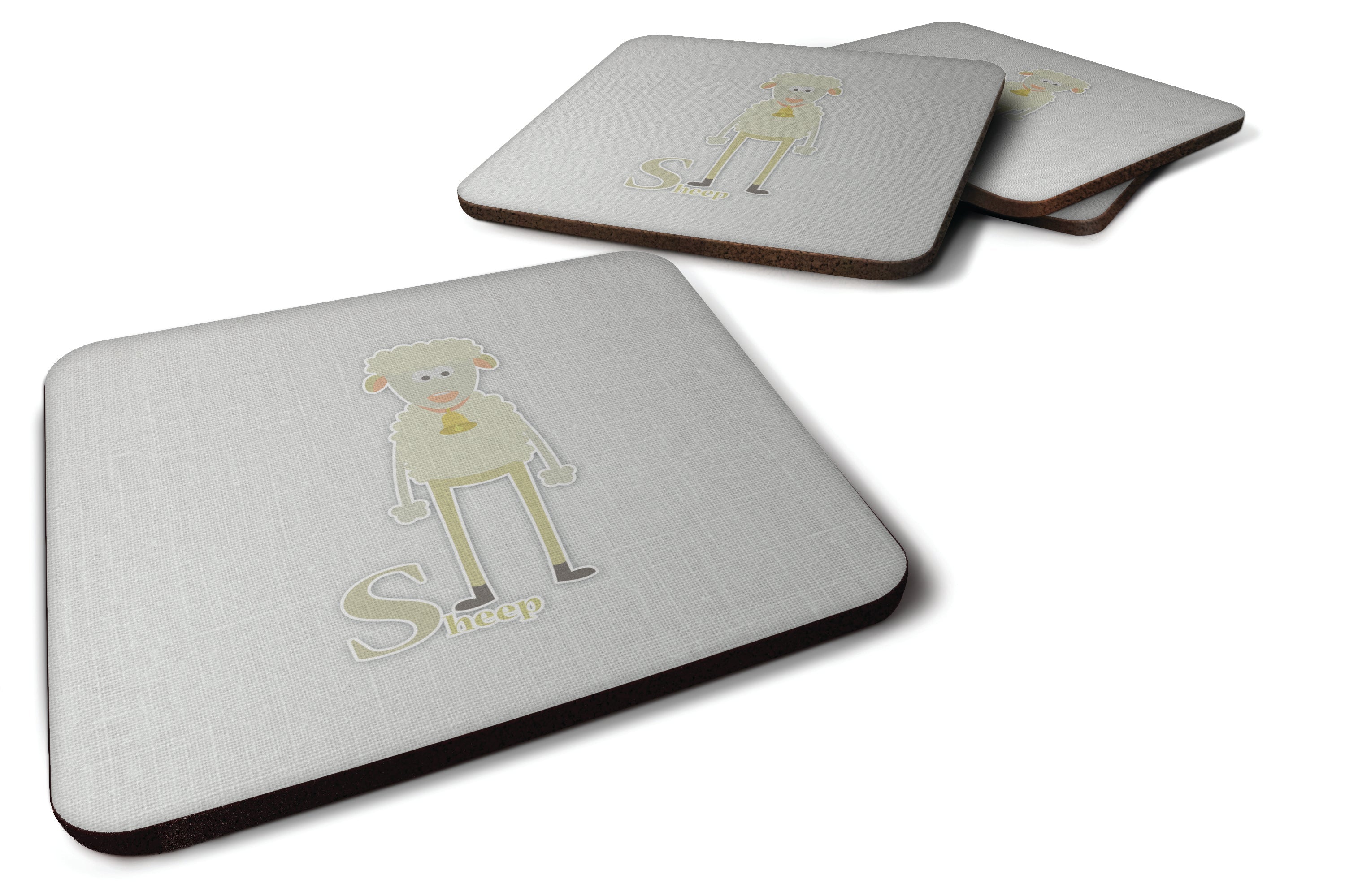 Alphabet S for Sheep Foam Coasters Set of 4 Cup Coasters for Indoor Outdoor, Tabletop Protection, Anti Slip, Mouse pad Material