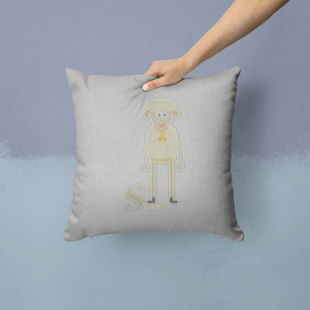 Alphabet S for Sheep Decorative Throw Pillow 14x14 Indoor Outdoor Accent Cushion, Fabric Cover with Insert for Sofa, Bed, Porch & Living Room