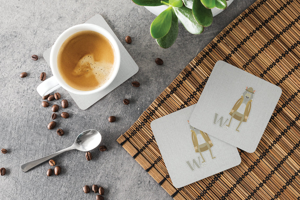 Alphabet W for Wolf Foam Coasters Set of 4 Cup Coasters for Indoor Outdoor, Tabletop Protection, Anti Slip, Mouse pad Material