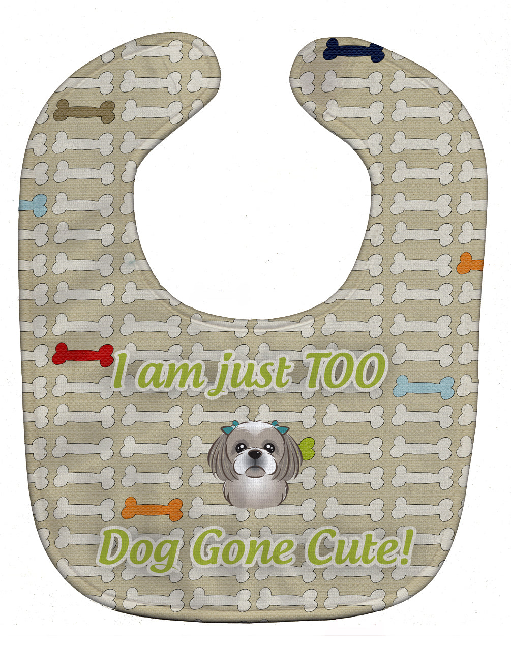 Too Cute Gray Silver Shih Tzu Baby Bib Easy-Clean Baby Bib Baby Feeding Accessory Baby Mealtime Essential, 10 x 13, Multicolor