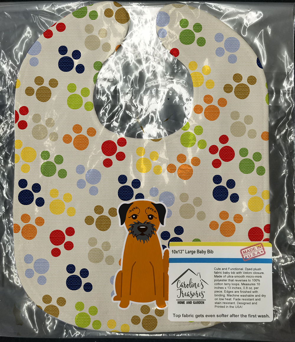 Pawprints Border Terrier Baby Bib Easy-Clean Baby Bib Baby Feeding Accessory Baby Mealtime Essential, 10 x 13, Multicolor