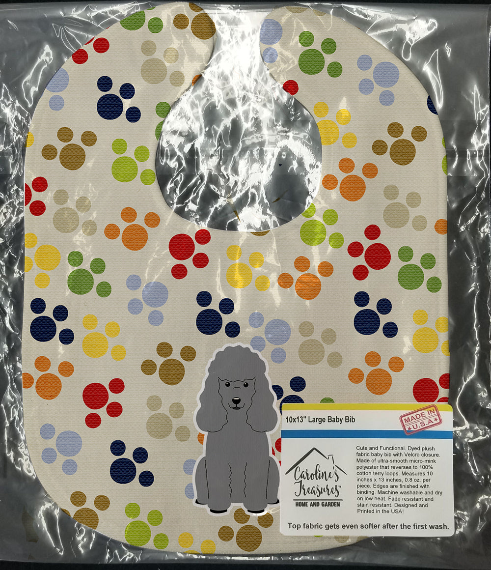 Pawprints Poodle Silver Baby Bib Easy-Clean Baby Bib Baby Feeding Accessory Baby Mealtime Essential, 10 x 13, Multicolor