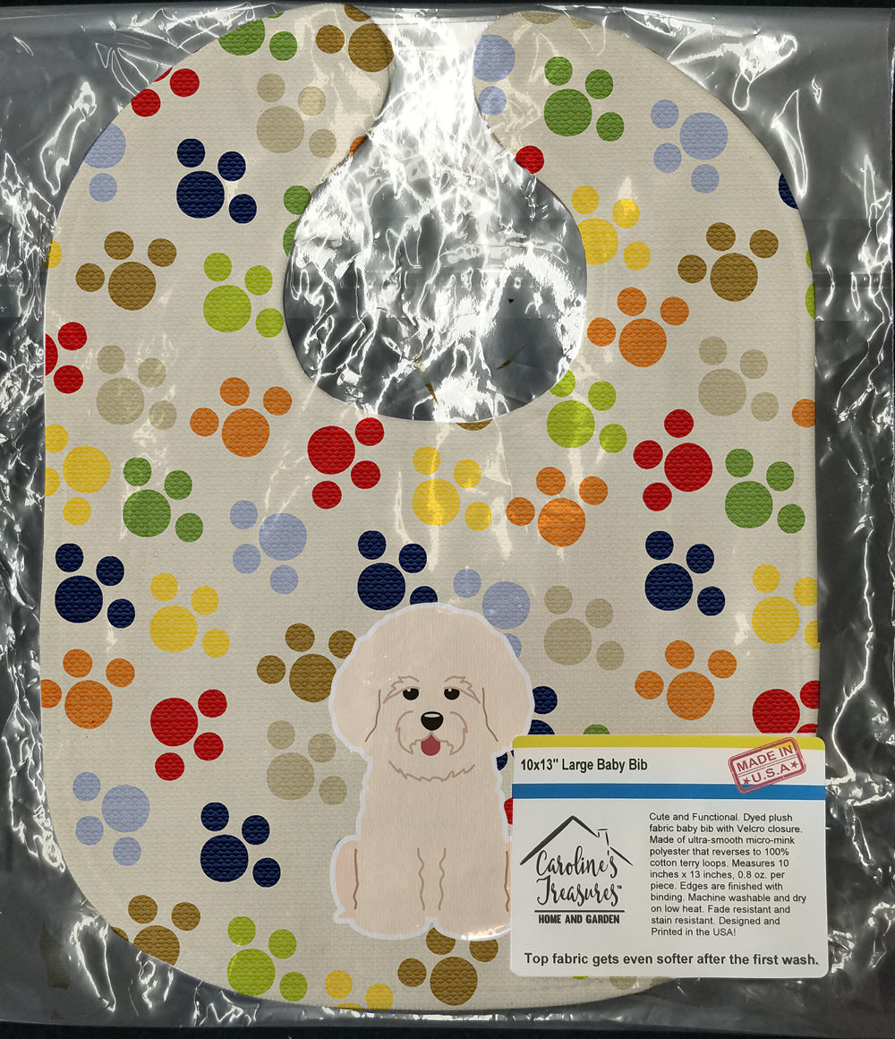 Pawprints Bichon Frise Baby Bib Easy-Clean Baby Bib Baby Feeding Accessory Baby Mealtime Essential, 10 x 13, Multicolor