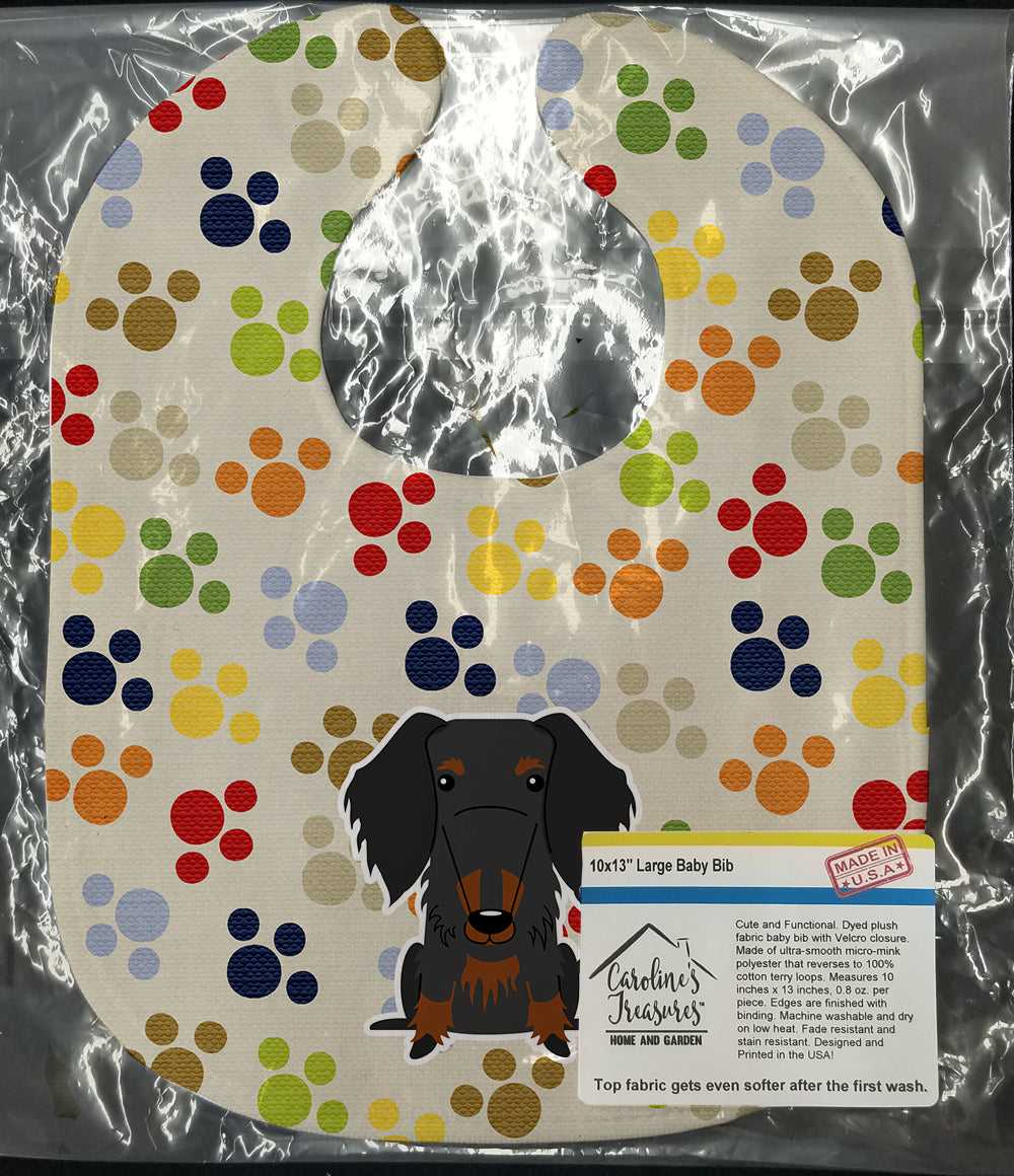 Pawprints Wire Haired Dachshund Black Tan Baby Bib Easy-Clean Baby Bib Baby Feeding Accessory Baby Mealtime Essential, 10 x 13, Multicolor