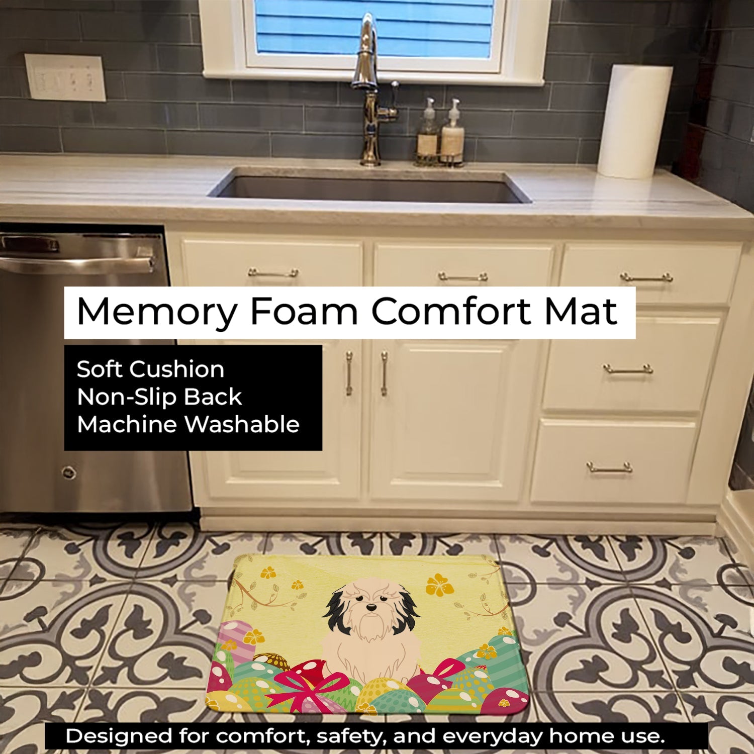 Easter Eggs Lowchen Memory Foam Kitchen Mat Machine Washable Anti-Fatigue Cushion Comfort Bath or Kitchen Rug