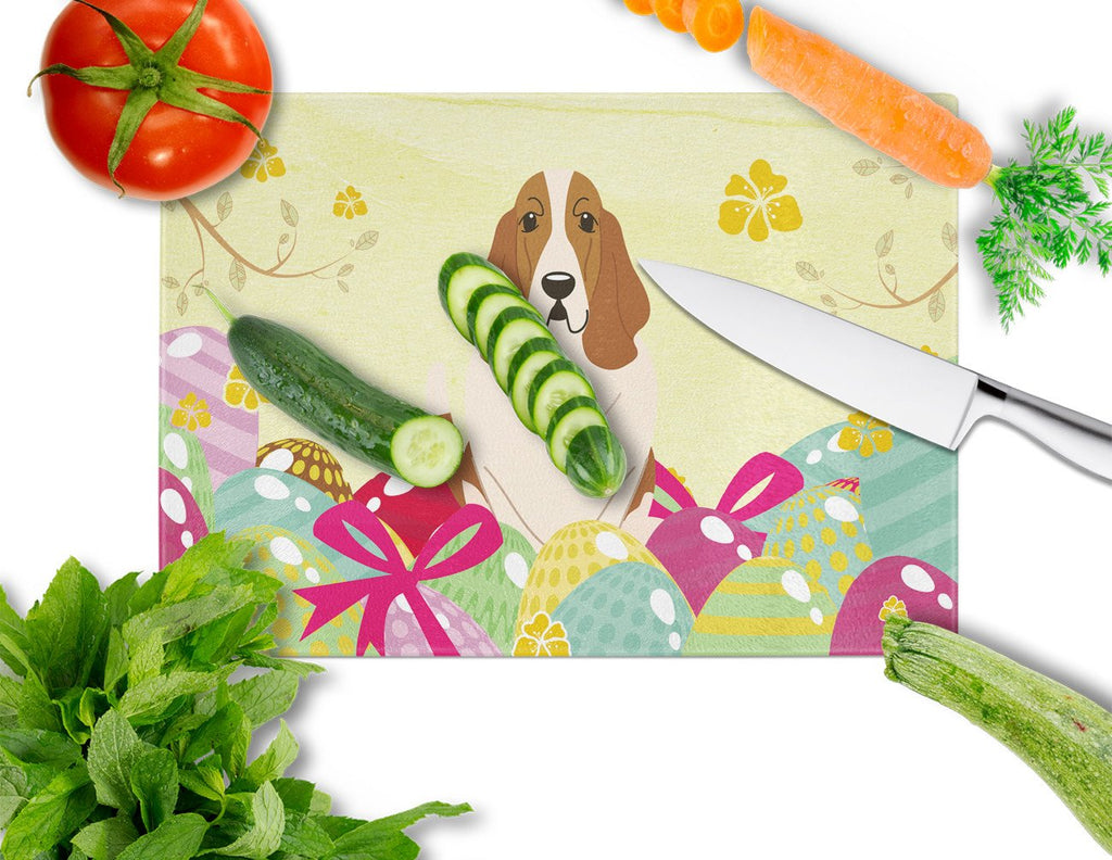 Easter Eggs Basset Hound Cutting Board Tempered Glass Kitchen Cutting Surface, Heat Resistant Chopping, Non-Slip Feet, Food Prep & Serving