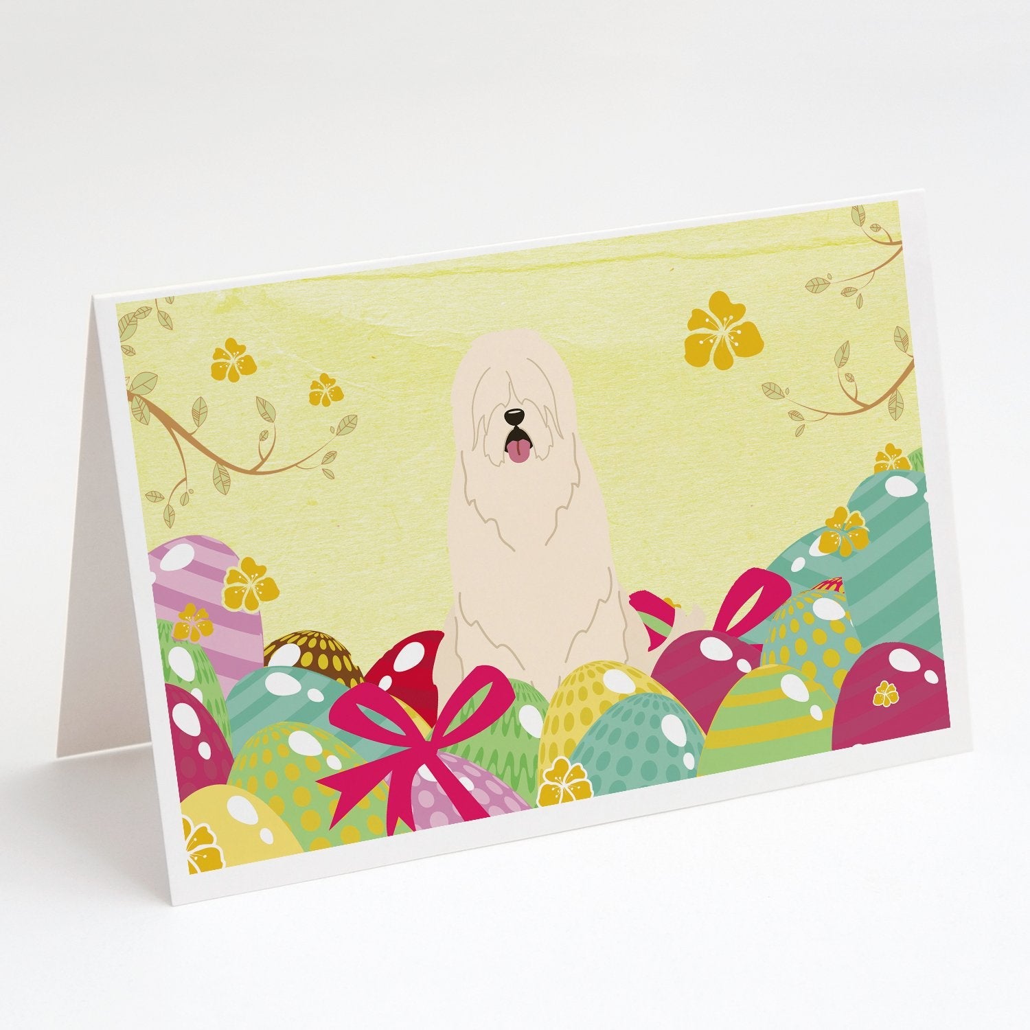 Easter Eggs South Russian Sheepdog Greeting Cards Pack of 8 Blank Cards with Envelopes Whimsical A7 Size 5x7