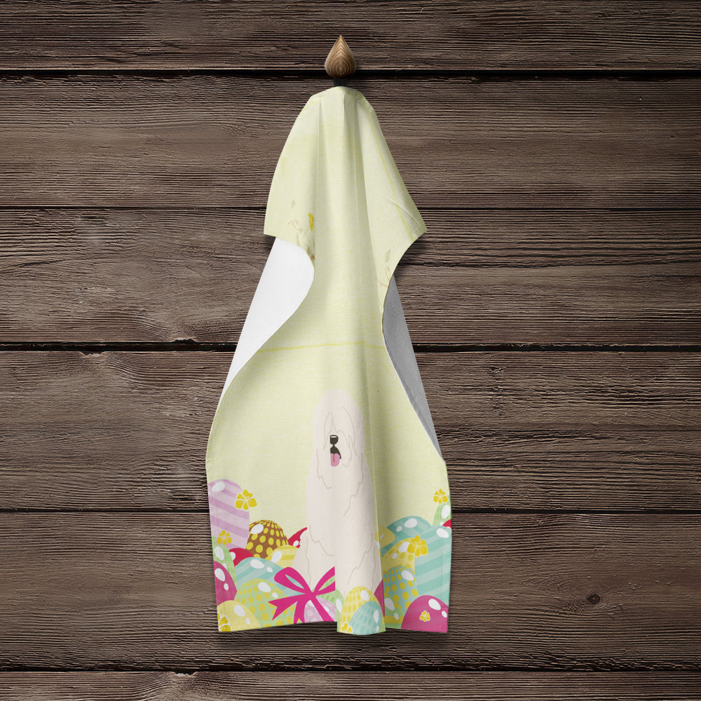 Easter Eggs South Russian Sheepdog Kitchen Towel Velour Plush Front and Cotton Loop Back Machine Washable