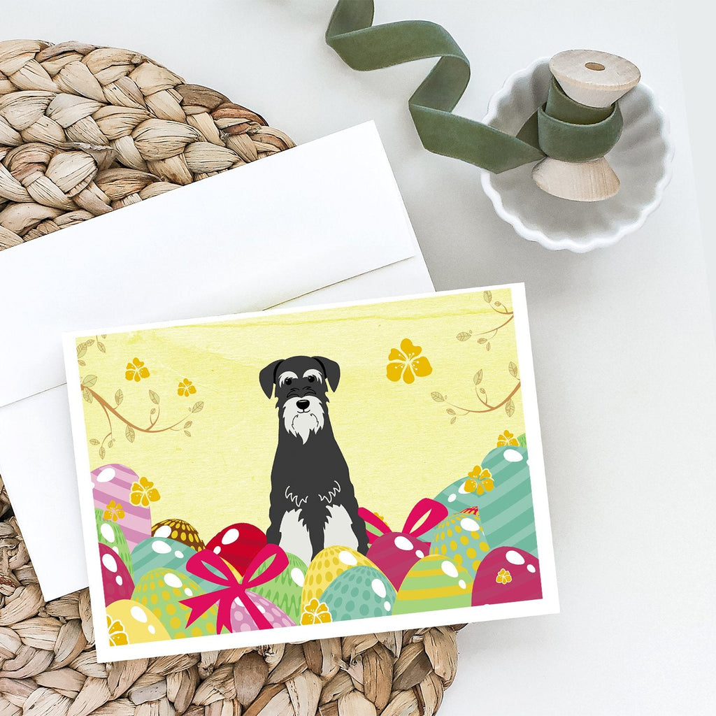 Easter Eggs Standard Schnauzer Salt and Pepper Greeting Cards Pack of 8 Blank Cards with Envelopes Whimsical A7 Size 5x7