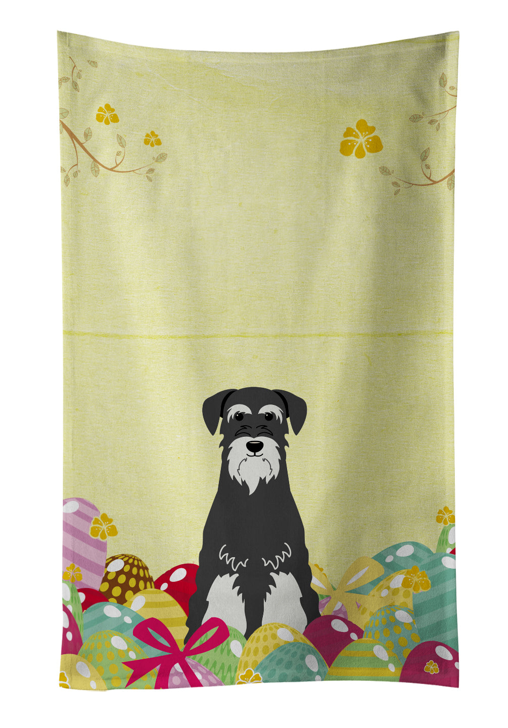 Easter Eggs Standard Schnauzer Salt and Pepper Kitchen Towel Velour Plush Front and Cotton Loop Back Machine Washable