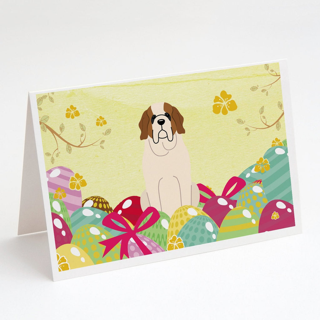 Easter Eggs Saint Bernard Greeting Cards Pack of 8 Blank Cards with Envelopes Whimsical A7 Size 5x7