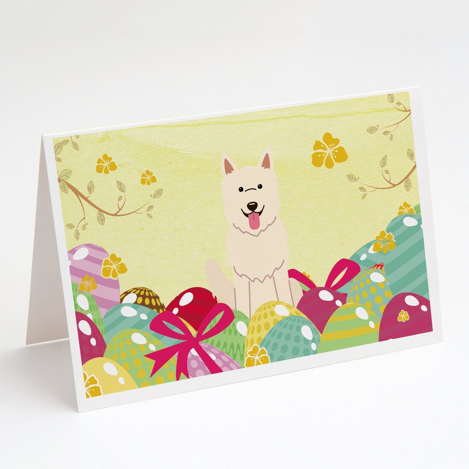 Easter Eggs White German Shepherd Greeting Cards Pack of 8 Blank Cards with Envelopes Whimsical A7 Size 5x7