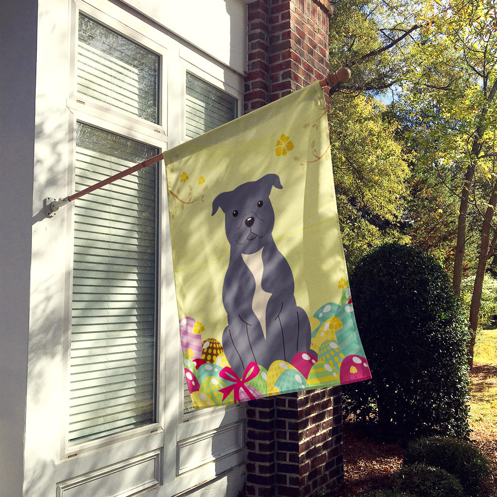 Easter Eggs Staffordshire Bull Terrier Blue House Flag 28x40 Porch Sleeve Pole Decorative Outside Yard Banner Artwork Wall Hanging, Polyester