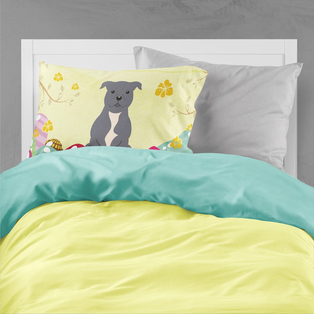 Easter Eggs Staffordshire Bull Terrier Blue Standard Pillowcase Lightweight Super Soft Easy Care Decorative Artwork Pillowcase, Standard