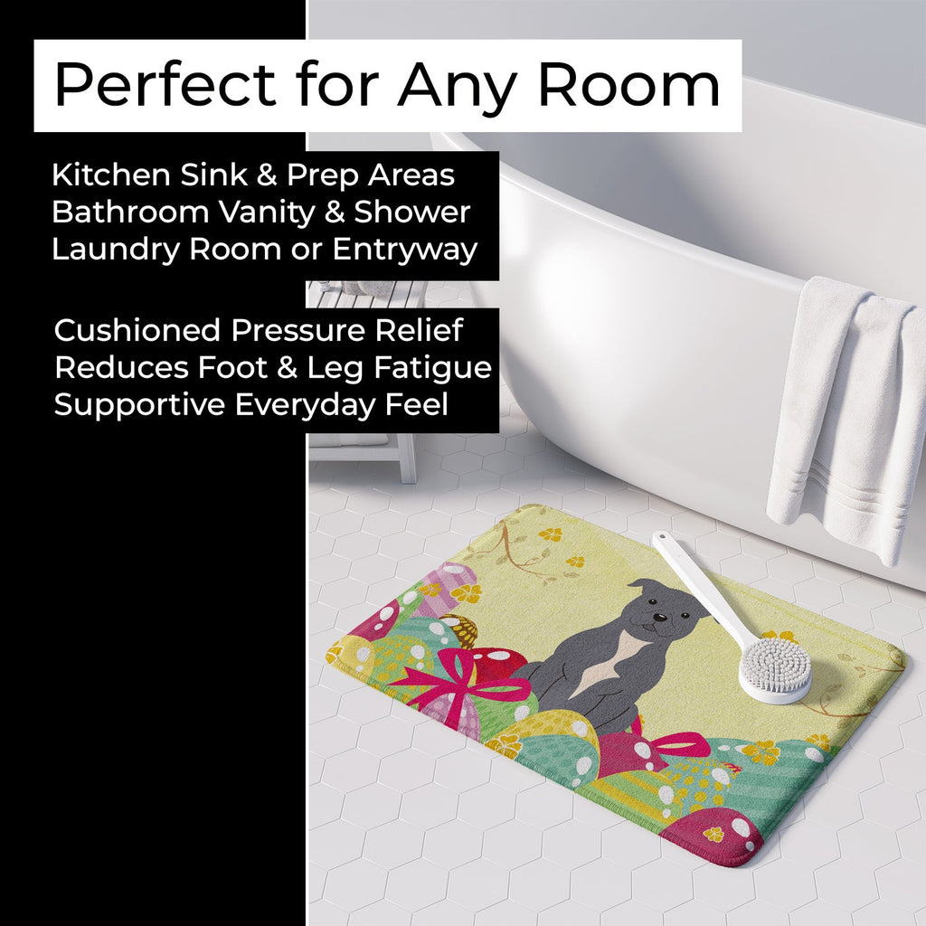 Easter Eggs Staffordshire Bull Terrier Blue Memory Foam Kitchen Mat Machine Washable Anti-Fatigue Cushion Comfort Bath or Kitchen Rug
