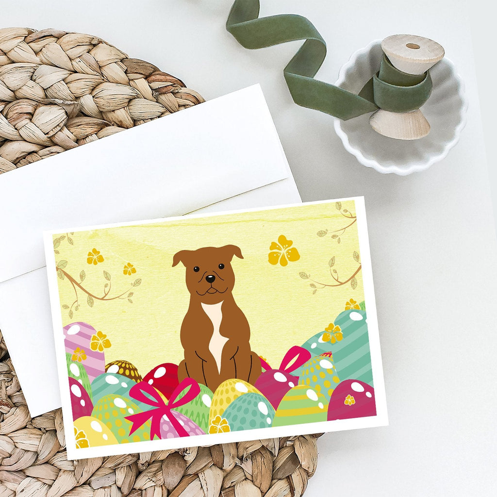 Easter Eggs Staffordshire Bull Terrier Brown Greeting Cards Pack of 8 Blank Cards with Envelopes Whimsical A7 Size 5x7