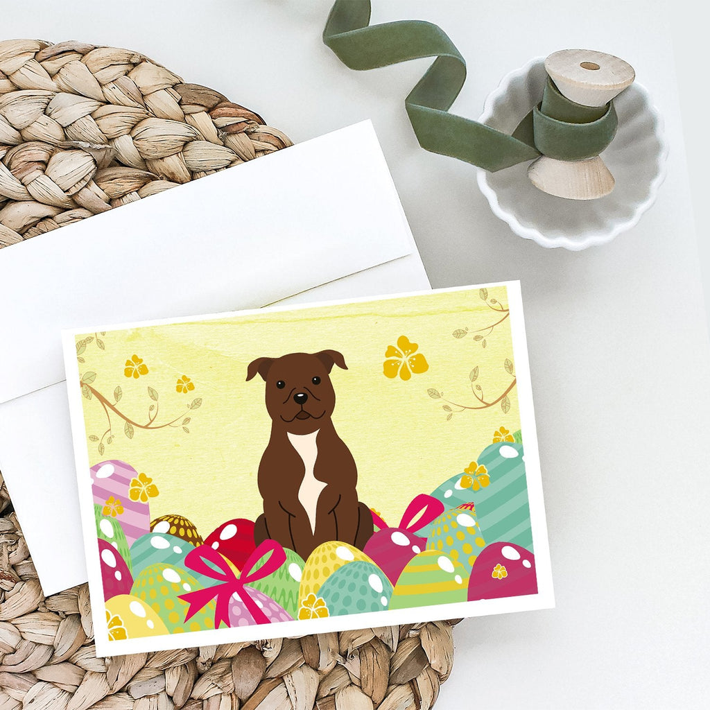 Easter Eggs Staffordshire Bull Terrier Chocolate Greeting Cards Pack of 8 Blank Cards with Envelopes Whimsical A7 Size 5x7