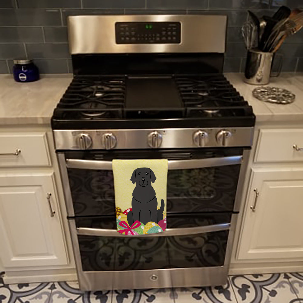 Easter Eggs Black Labrador Kitchen Towel Velour Plush Front and Cotton Loop Back Machine Washable