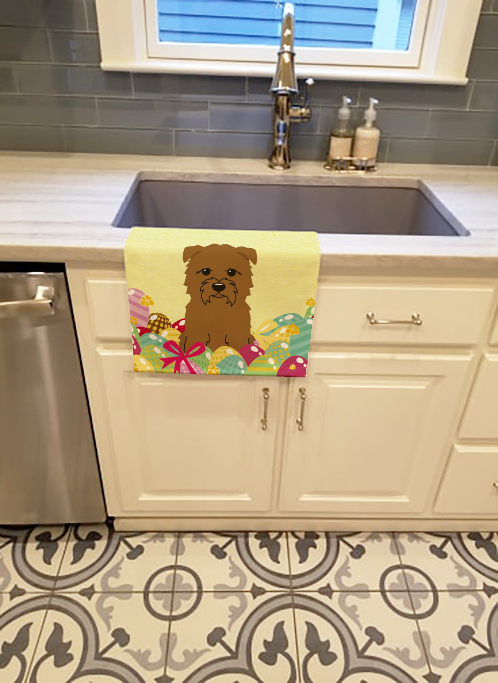 Easter Eggs Glen of Imal Tan Kitchen Towel Velour Plush Front and Cotton Loop Back Machine Washable