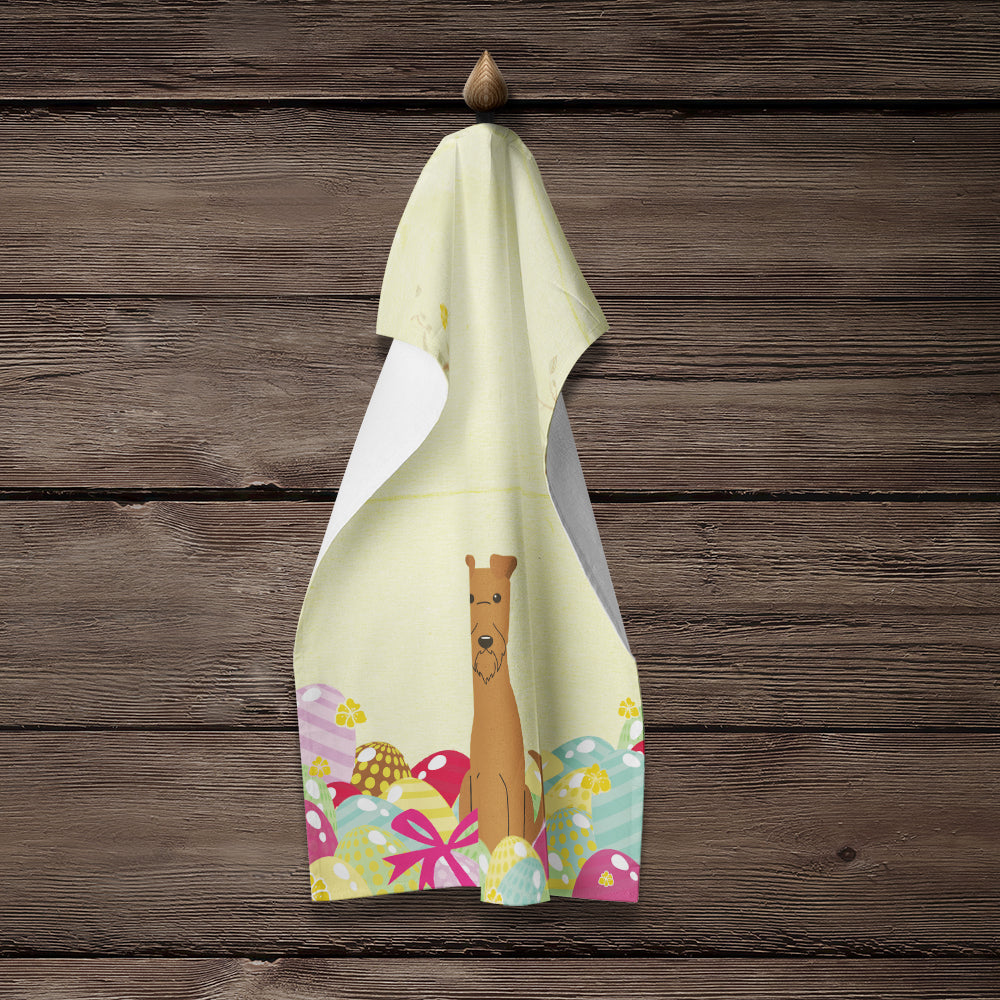 Easter Eggs Irish Terrier Kitchen Towel Velour Plush Front and Cotton Loop Back Machine Washable
