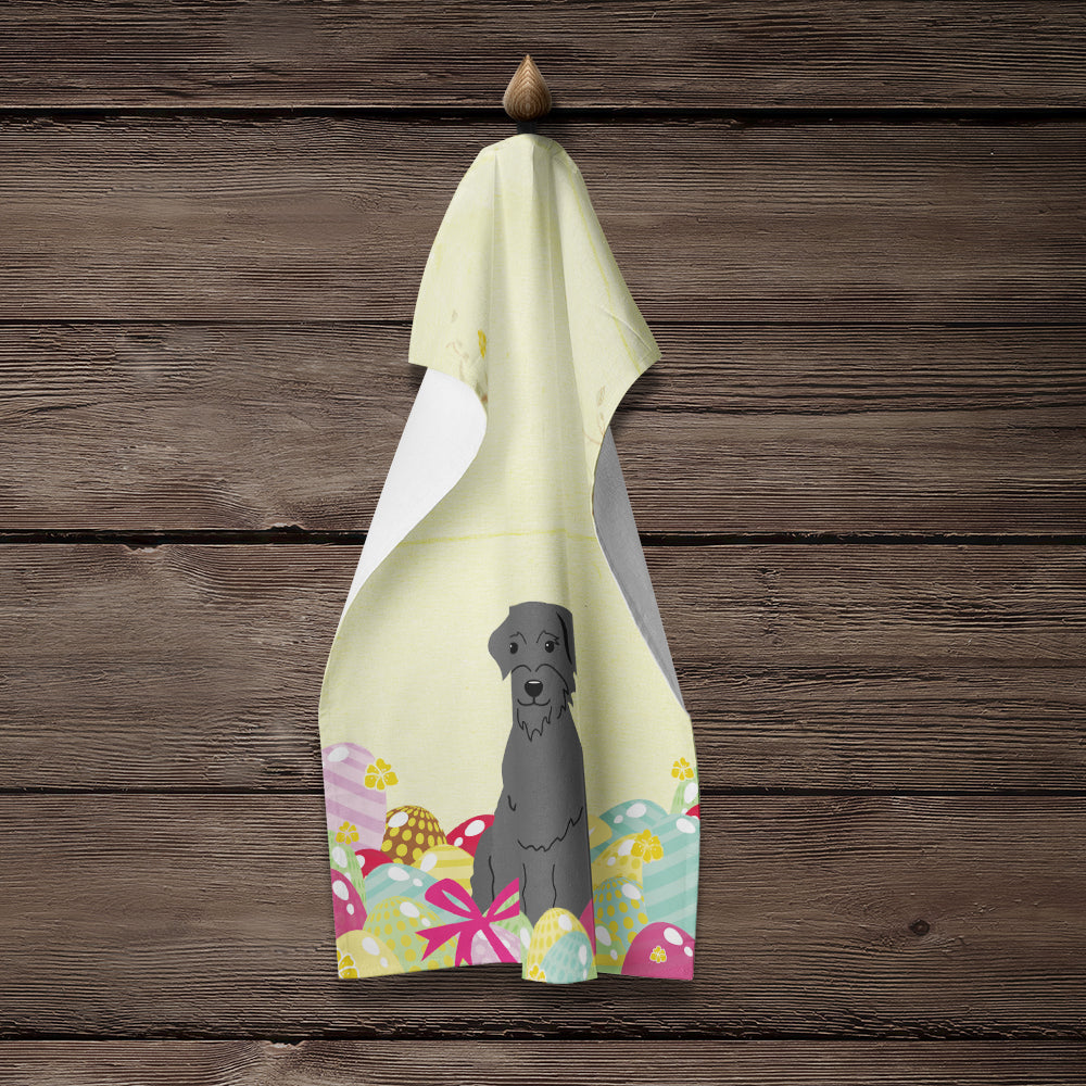 Easter Eggs Giant Schnauzer Kitchen Towel Velour Plush Front and Cotton Loop Back Machine Washable