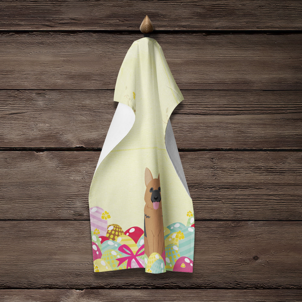 Easter Eggs German Shepherd Kitchen Towel Velour Plush Front and Cotton Loop Back Machine Washable