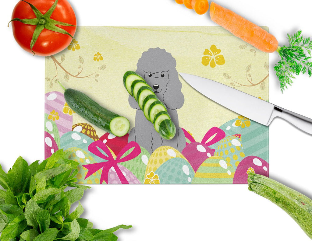 Easter Eggs Poodle Silver Cutting Board Tempered Glass Kitchen Cutting Surface, Heat Resistant Chopping, Non-Slip Feet, Food Prep & Serving
