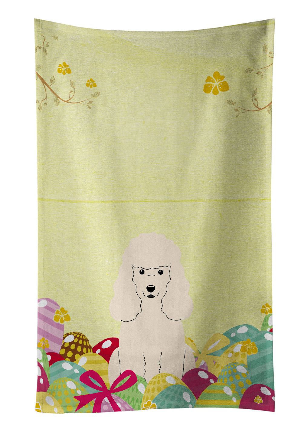 Easter Eggs Poodle White Kitchen Towel Velour Plush Front and Cotton Loop Back Machine Washable