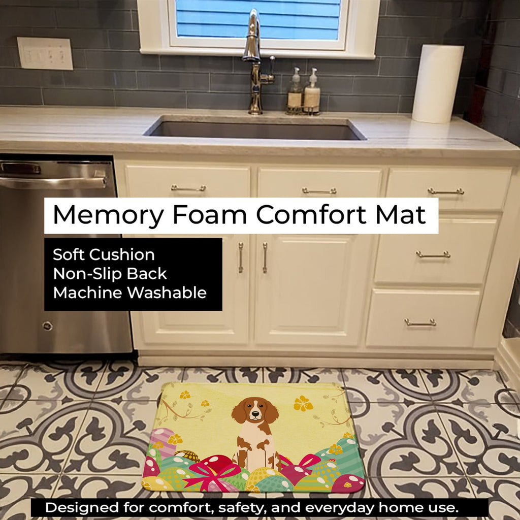 Easter Eggs Brittany Spaniel Memory Foam Kitchen Mat Machine Washable Anti-Fatigue Cushion Comfort Bath or Kitchen Rug