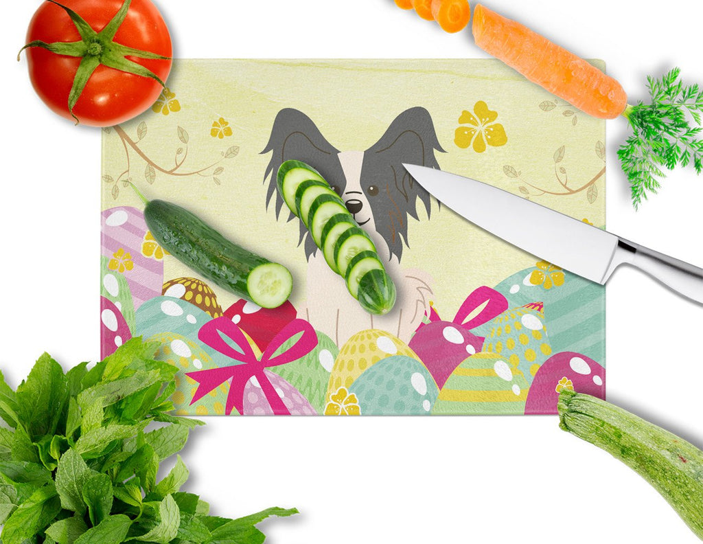 Easter Eggs Papillon Black White Cutting Board Tempered Glass Kitchen Cutting Surface, Heat Resistant Chopping, Non-Slip Feet, Food Prep & Serving