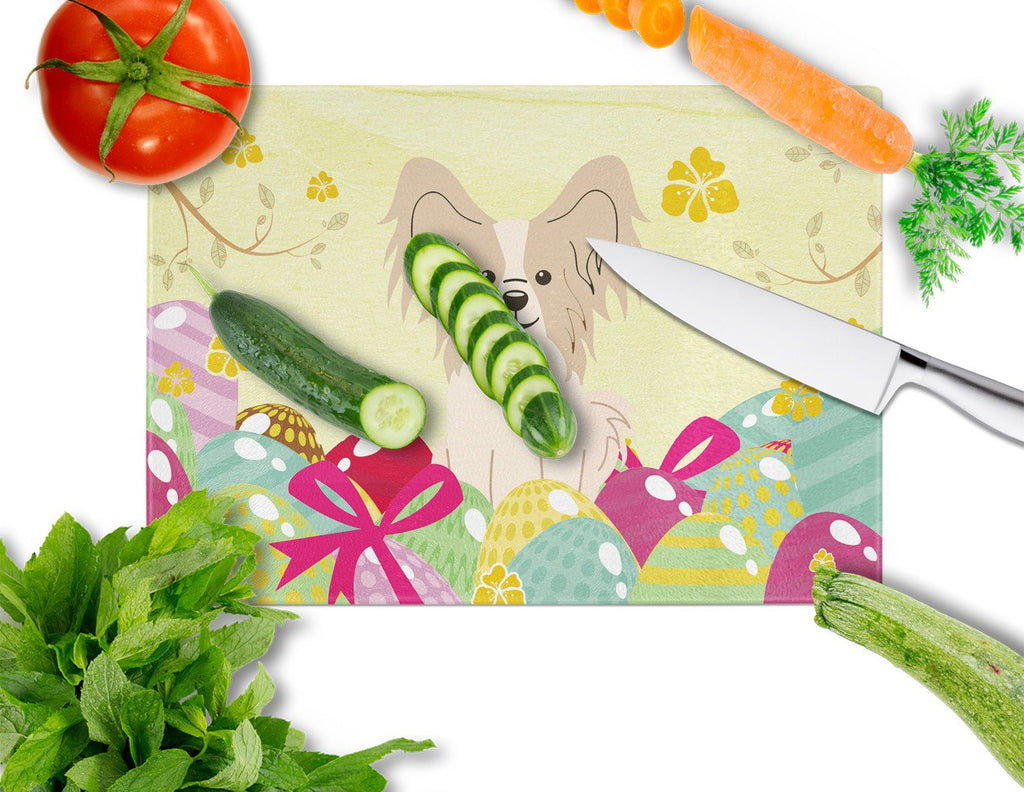 Easter Eggs Papillon Sable White Cutting Board Tempered Glass Kitchen Cutting Surface, Heat Resistant Chopping, Non-Slip Feet, Food Prep & Serving