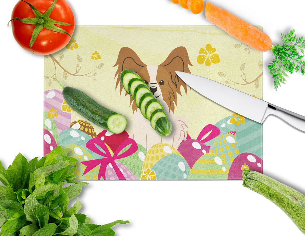 Easter Eggs Papillon Red White Cutting Board Tempered Glass Kitchen Cutting Surface, Heat Resistant Chopping, Non-Slip Feet, Food Prep & Serving