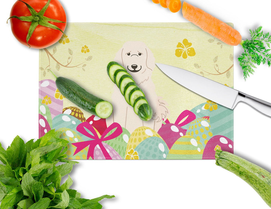 Easter Eggs Great Pyrenese Cutting Board Tempered Glass Kitchen Cutting Surface, Heat Resistant Chopping, Non-Slip Feet, Food Prep & Serving