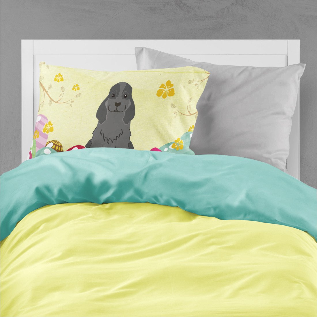 Easter Eggs Cocker Spaniel Black Standard Pillowcase Lightweight Super Soft Easy Care Decorative Artwork Pillowcase, Standard