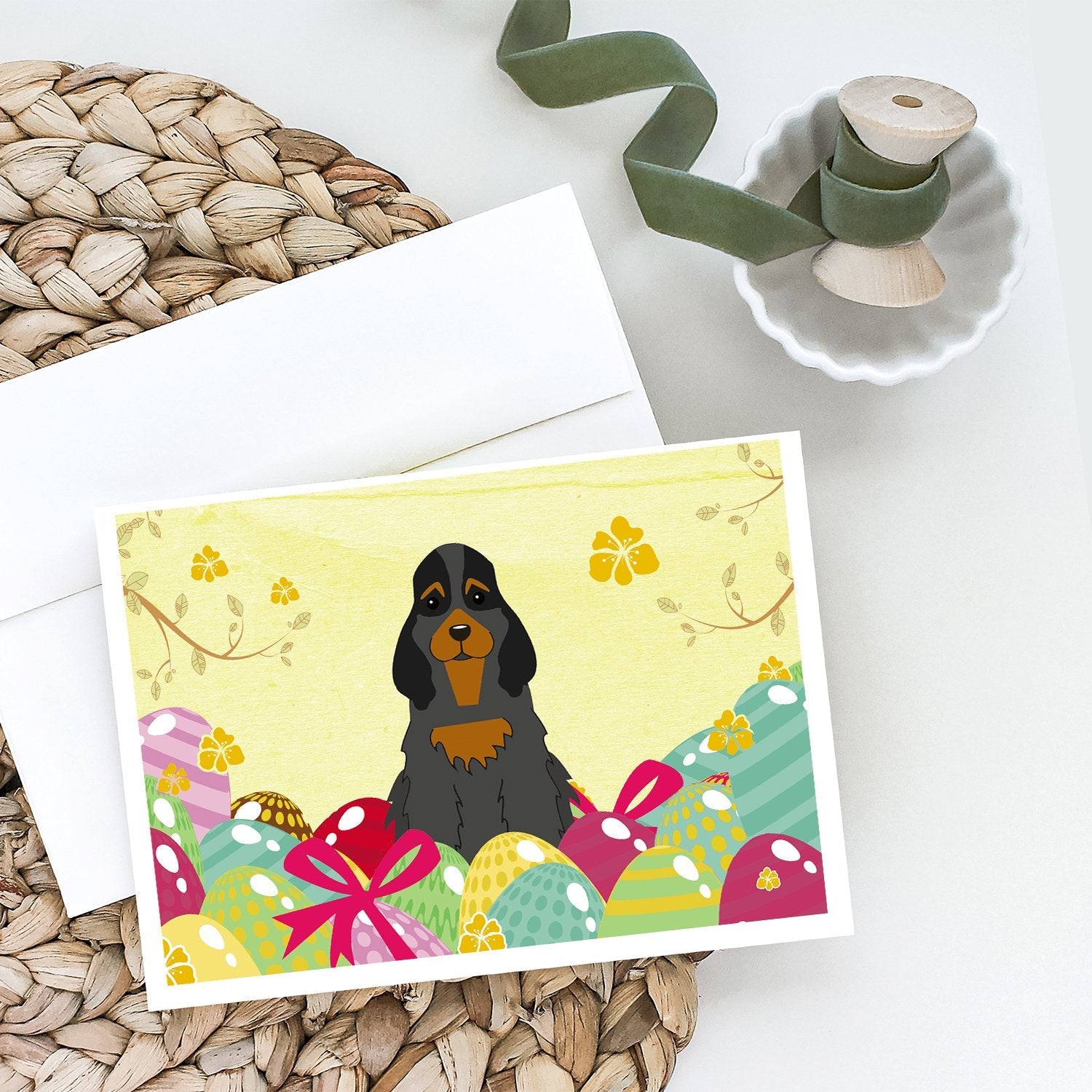 Easter Eggs Cocker Spaniel Black Tan Greeting Cards Pack of 8 Blank Cards with Envelopes Whimsical A7 Size 5x7