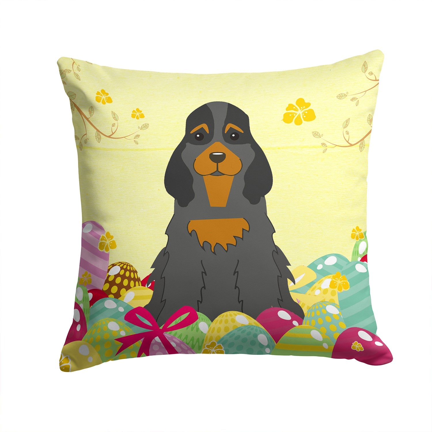 Easter Eggs Cocker Spaniel Black Tan Decorative Throw Pillow 14x14 Indoor Outdoor Accent Cushion, Fabric Cover with Insert for Sofa, Bed, Porch & Living Room