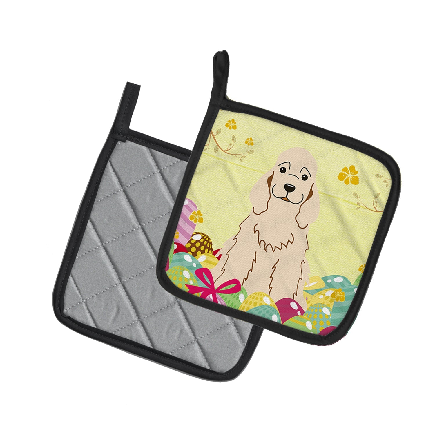 Easter Eggs Cocker Spaniel Buff Pot Holder Set of 2 Heat Resistant Quilted Hot Pads 7.5 x 7.5 Inch, Insulated Kitchen Trivets for Cooking & Baking