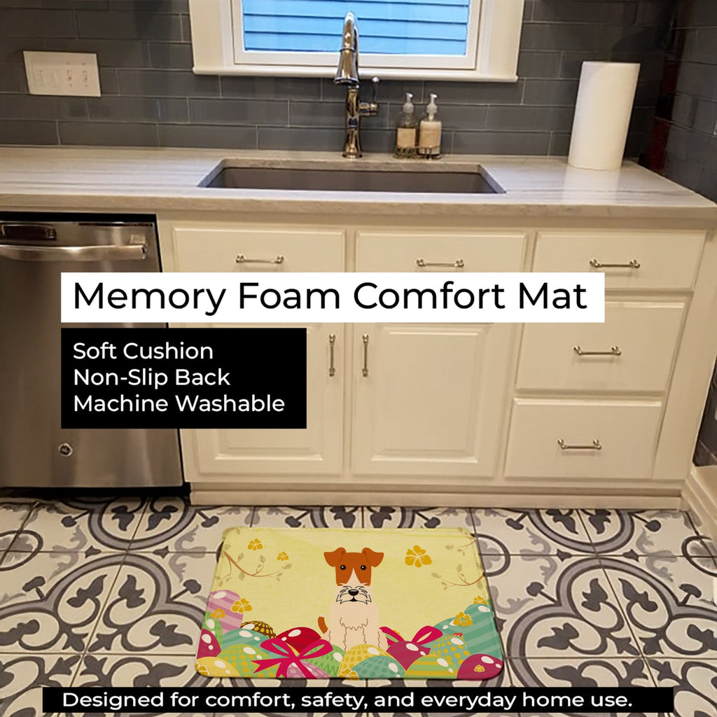Easter Eggs Wire Fox Terrier Memory Foam Kitchen Mat Machine Washable Anti-Fatigue Cushion Comfort Bath or Kitchen Rug