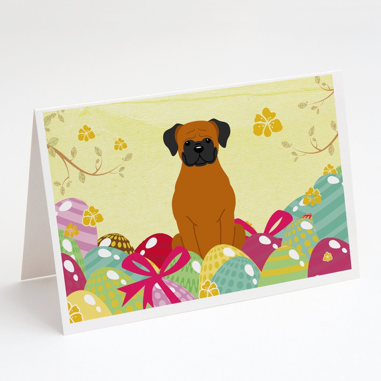 Easter Eggs Fawn Boxer Greeting Cards Pack of 8 Blank Cards with Envelopes Whimsical A7 Size 5x7