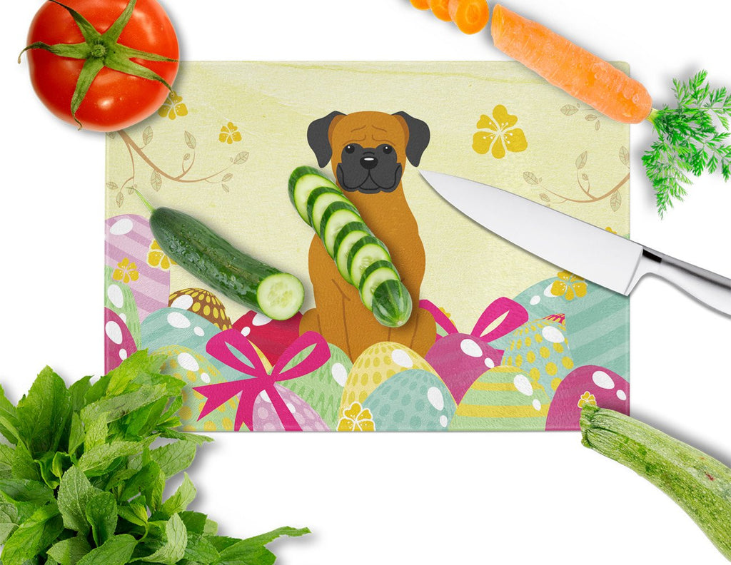 Easter Eggs Fawn Boxer Cutting Board Tempered Glass Kitchen Cutting Surface, Heat Resistant Chopping, Non-Slip Feet, Food Prep & Serving