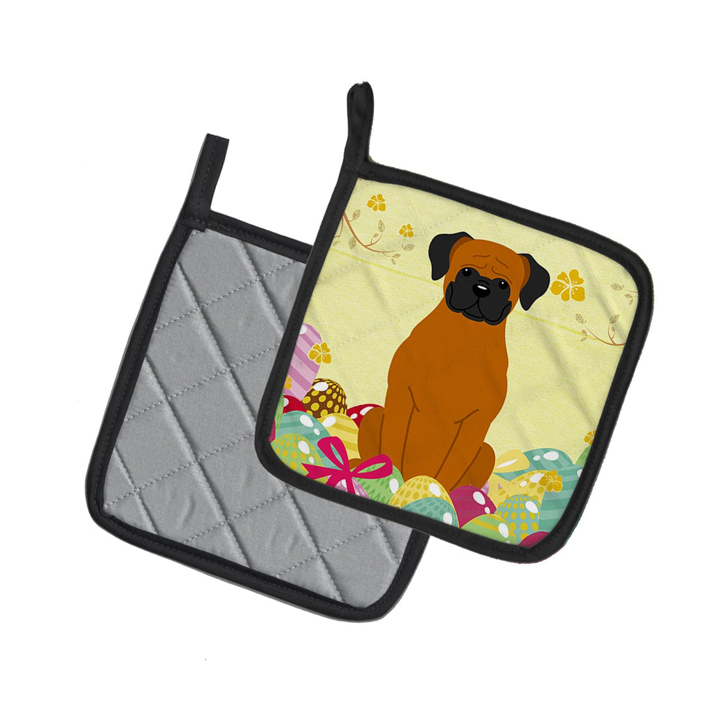 Easter Eggs Fawn Boxer Pot Holder Set of 2 Heat Resistant Quilted Hot Pads 7.5 x 7.5 Inch, Insulated Kitchen Trivets for Cooking & Baking