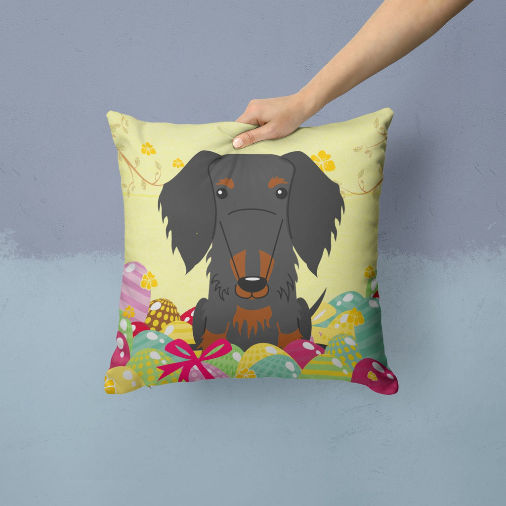 Easter Eggs Wire Haired Dachshund Black Tan Decorative Throw Pillow 14x14 Indoor Outdoor Accent Cushion, Fabric Cover with Insert for Sofa, Bed, Porch & Living Room