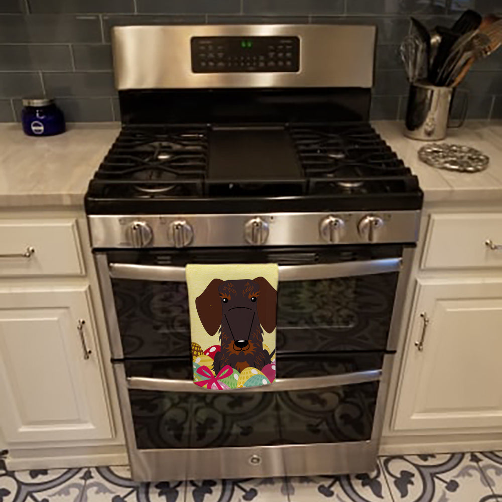 Easter Eggs Wire Haired Dachshund Chocolate Kitchen Towel Velour Plush Front and Cotton Loop Back Machine Washable