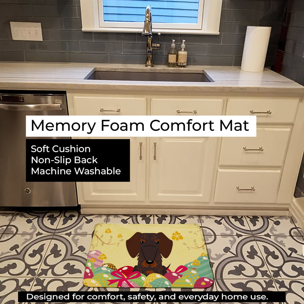 Easter Eggs Wire Haired Dachshund Chocolate Memory Foam Kitchen Mat Machine Washable Anti-Fatigue Cushion Comfort Bath or Kitchen Rug